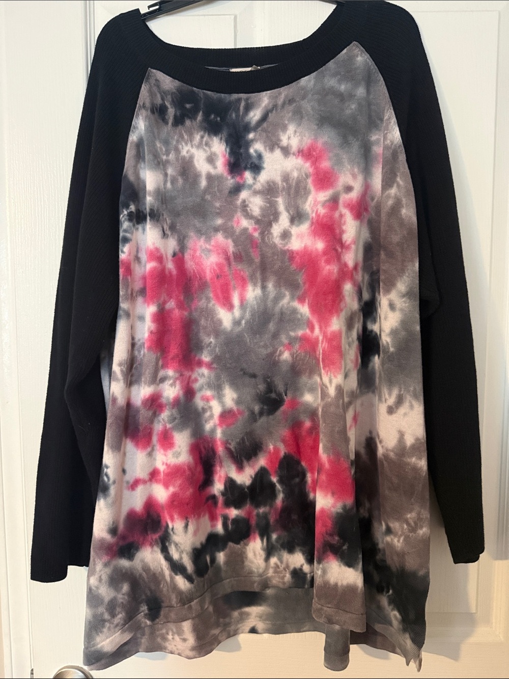 LOGO by Lori Goldstein Black Sweatshirt with Pink and Gray Tie-Dye Front